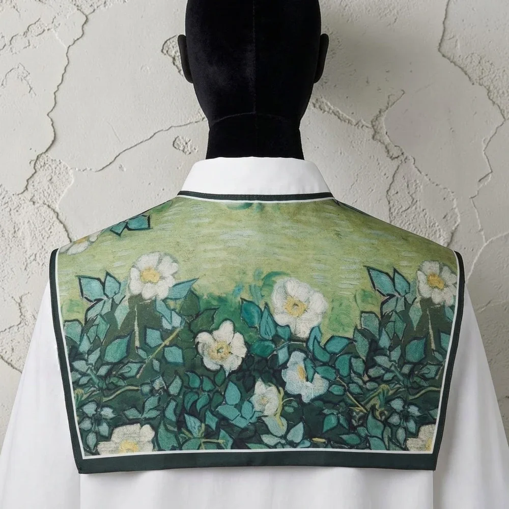New Fine Art Print Detachable Collar Neck Scarf Van Gogh White Roses Sailor‎ Bib